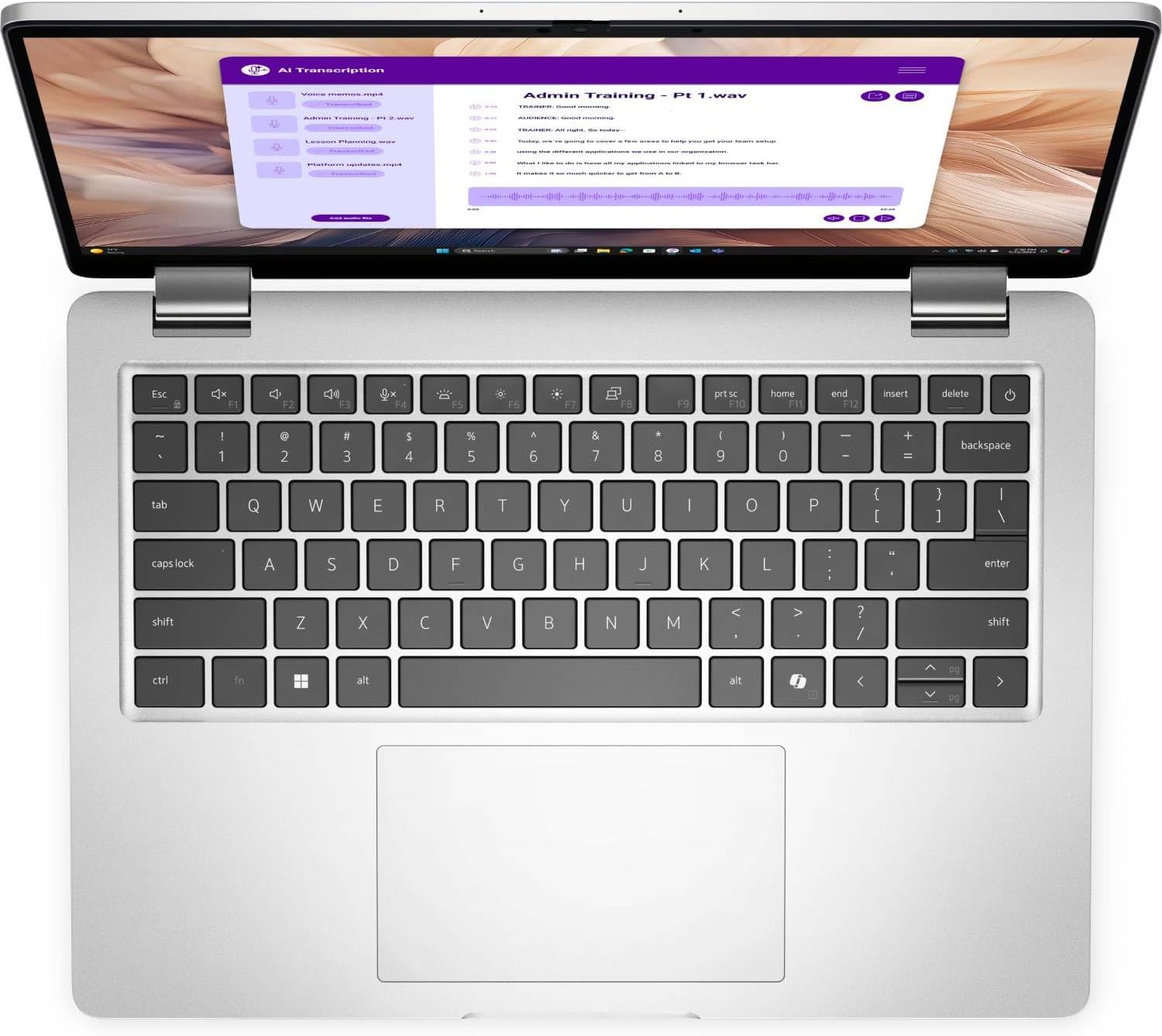 Dell Pro 14 Plus PB14250 aluminum laptop, top-down keyboard view