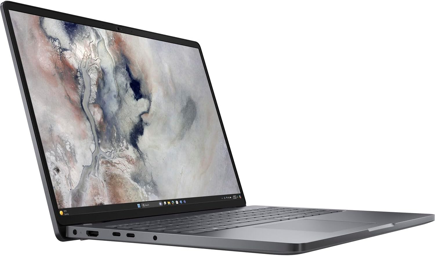Dell Pro 16 PC16250 Magnetite laptop, angled view showing ports and numeric keypad