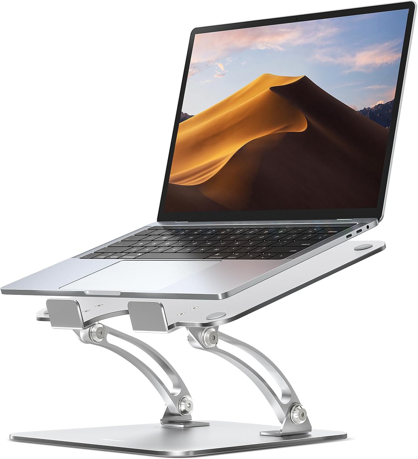 Nulaxy silver adjustable laptop stand holding a notebook