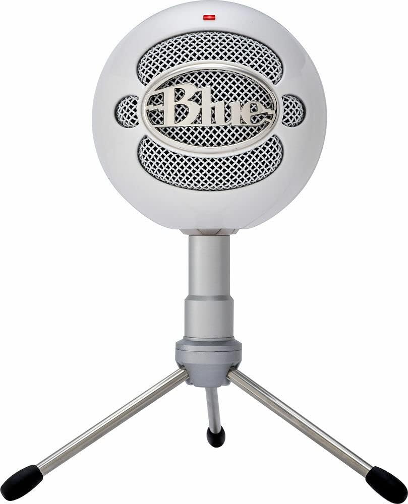 Blue Snowball iCE USB microphone in white on its desktop stand