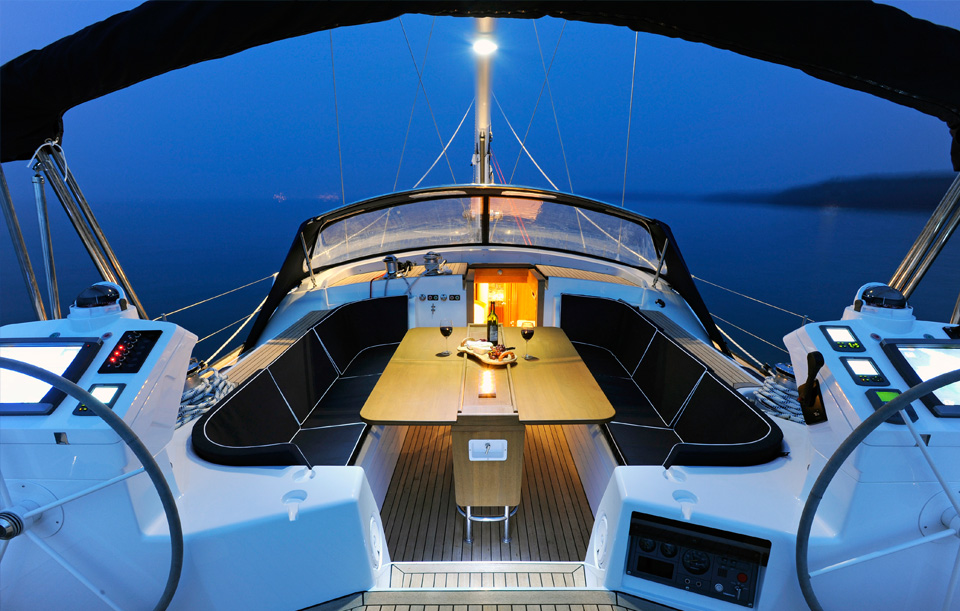 Night view from a yacht cockpit