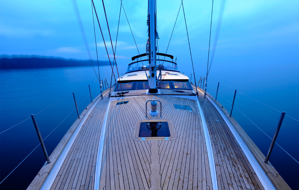 Yacht deck at twilight
