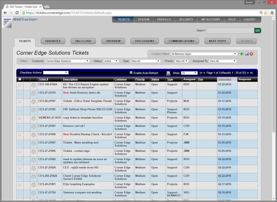 iWebTraction ticket list